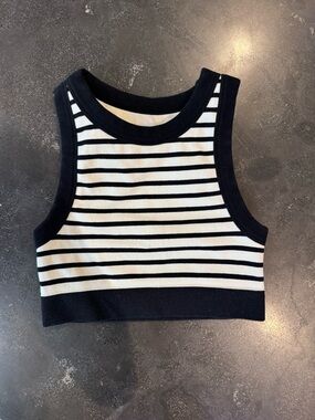 Striped Ribbed Crop Tank Top - Black & White